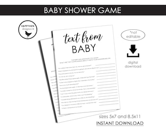 Text from Baby Shower Games Printable Digital 5x7 Instant Download Trending Modern Simple