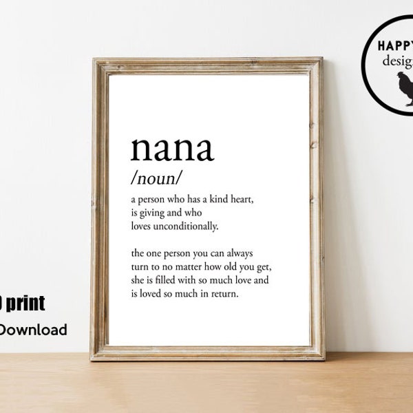 Nana Definition Digital Print 8x10 Birthday Gift Printable Instant Download