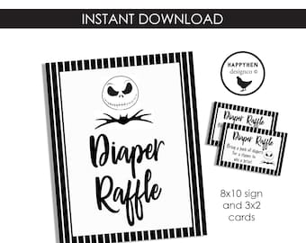 Jack Skellington Diaper Raffle Sign and Tickets Digital Instant Download Printable 8x10