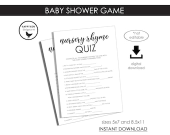 Nursery Rhymes Quiz Baby Shower Game Printable Instant Download 5x7 8.5x11 Digital Trending Modern Simple