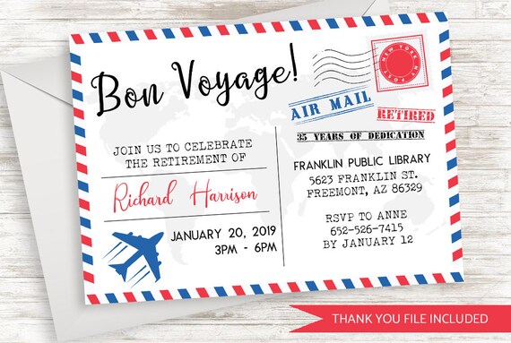 Invitation A La Retraite Postale Invite Voyage Party Carte Etsy Canada