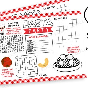 Jogo americano para atividades com massas, download instantâneo digital, página para impressão de almôndegas, aniversário, jantar infantil, 11x8,5, festa