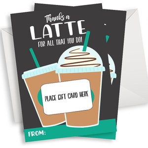 Lehrer-Kaffee-Geschenk-Kartenhalter Digital 5 x 7 Anerkennung Woche Latte Starbucks Danke Geschenke Sofort Download druckbare