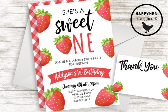 sweet one invite sweet one birthday strawberry birthday strawberry party Strawberry invite sweet one party berry sweet invite
