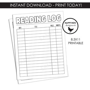 Reading Log Printable 8.5x11 Template INSTANT DOWNLOAD Simple Modern ...