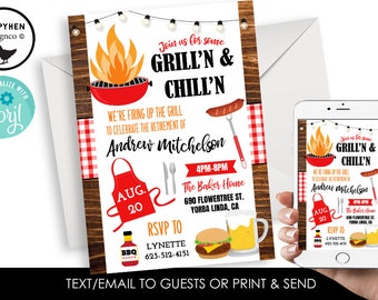 Editable Retirement BBQ Invitation Invite Party Digital 5x7 Backyard Picnic Cookout Retired Men Women