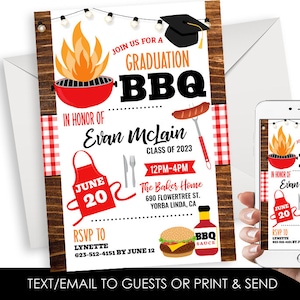 Editable Graduation BBQ invitation Invite 5x7 Digital Cookout Backyard Party Picnic Grad Cook Barbeque