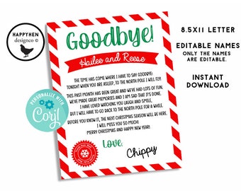 Goodbye Letter Elf Editable Digital Christmas 8.5x11 Bye Elf Instant Download Printable Holiday Elf Note