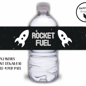Two the Moon Water Bottle Labels Digital 8x2 Party Decor Printable Space Astronaut Galaxy Second Kids Planets