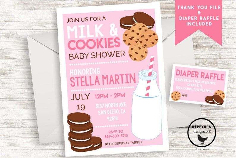 Cookie And Milk Baby Shower Invite Invitation Girl Pink Etsy