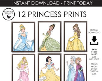 Princess Wall Art Digital Disneyland Princesses Nursery Prints Girls Room Decor Digital Download