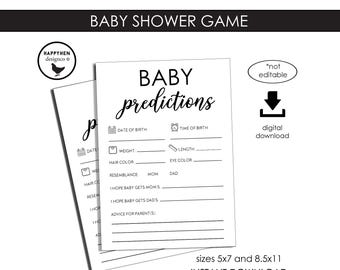 Baby Predictions Baby Shower Games Printable Digital Instant Download 5x7 8.5x11 Trending Simple Modern