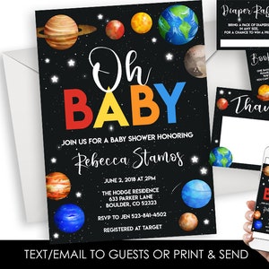 Space Baby Shower Invitation Invite Sprinkle Digital 5x7 Planets Universe Outer Neutral Girl Boy