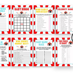 Circus Baby Shower Games Carnival Game Digital 5x7 Printable Instant Download Sprinkle Package Bundle
