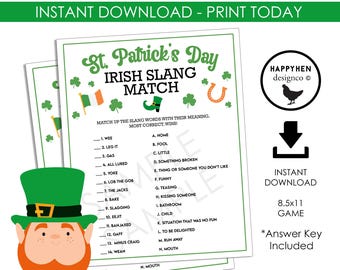 St Patricks Day Game Irish Slang Digital Instant Download Match Up 8.5x11 Kids Party Games St Patty's Day St Paddys