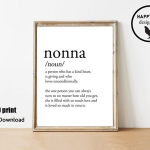 Nonna Gift Printable Definition Instant Download 8x10 Print Mother&#39;s Day Birthday Christmas Gift Idea Noun