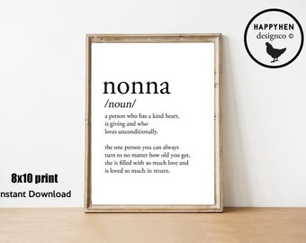 Nonna Gift Printable Definition Instant Download 8x10 Print Mother's Day Birthday Christmas Gift Idea Noun