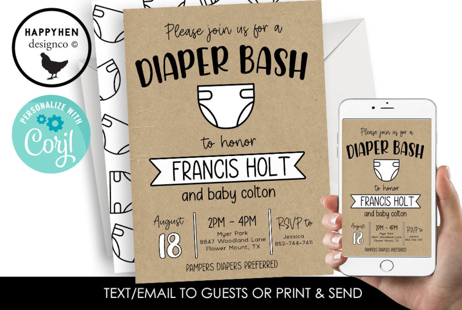 Editable Diaper Shower Invitation Invite Party Bash Digital Etsy