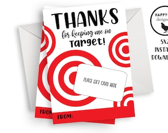 Teacher Gift Card Holder Target Appreciation Week Thank You Printable Digital 5x7 Keeping Me On Target Gifts Thanks