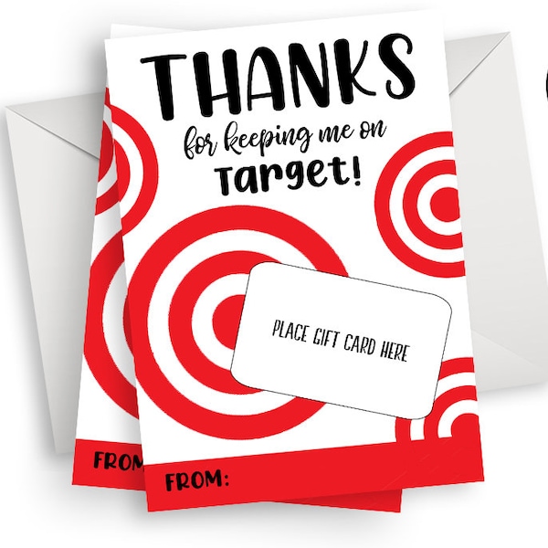 Teacher Gift Card Holder Target Thank You Digital 5x7 Keeping Me On Target Gifts Thanks Appreciation Week