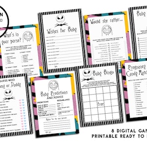 Nightmare Halloween Baby Shower Games Bundle Digital Jack Sally Christmas Printable Instant Download