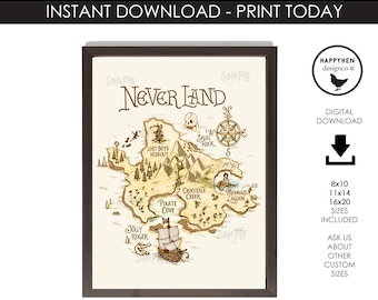 Neverland Digital Print Wall Decor Party Art Instant Download Peter Pan