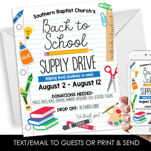 Editable School Supply Drive Template 8.5x11 Back to School Fundraiser Instant Download Flyer Invitation Announcement