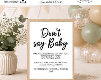 Don't say Baby Printable Game Baby Shower Print Digital Instant Download Sign Simple Modern