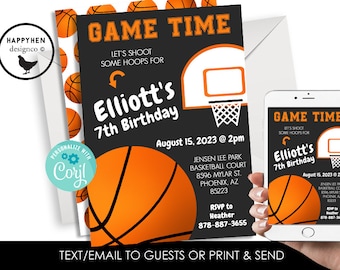 Editable Basketball Birthday Invitation Invite Digital 5x7 Sports Allstar Game ANY AGE Kids BBall Chalkboard Party Hoops