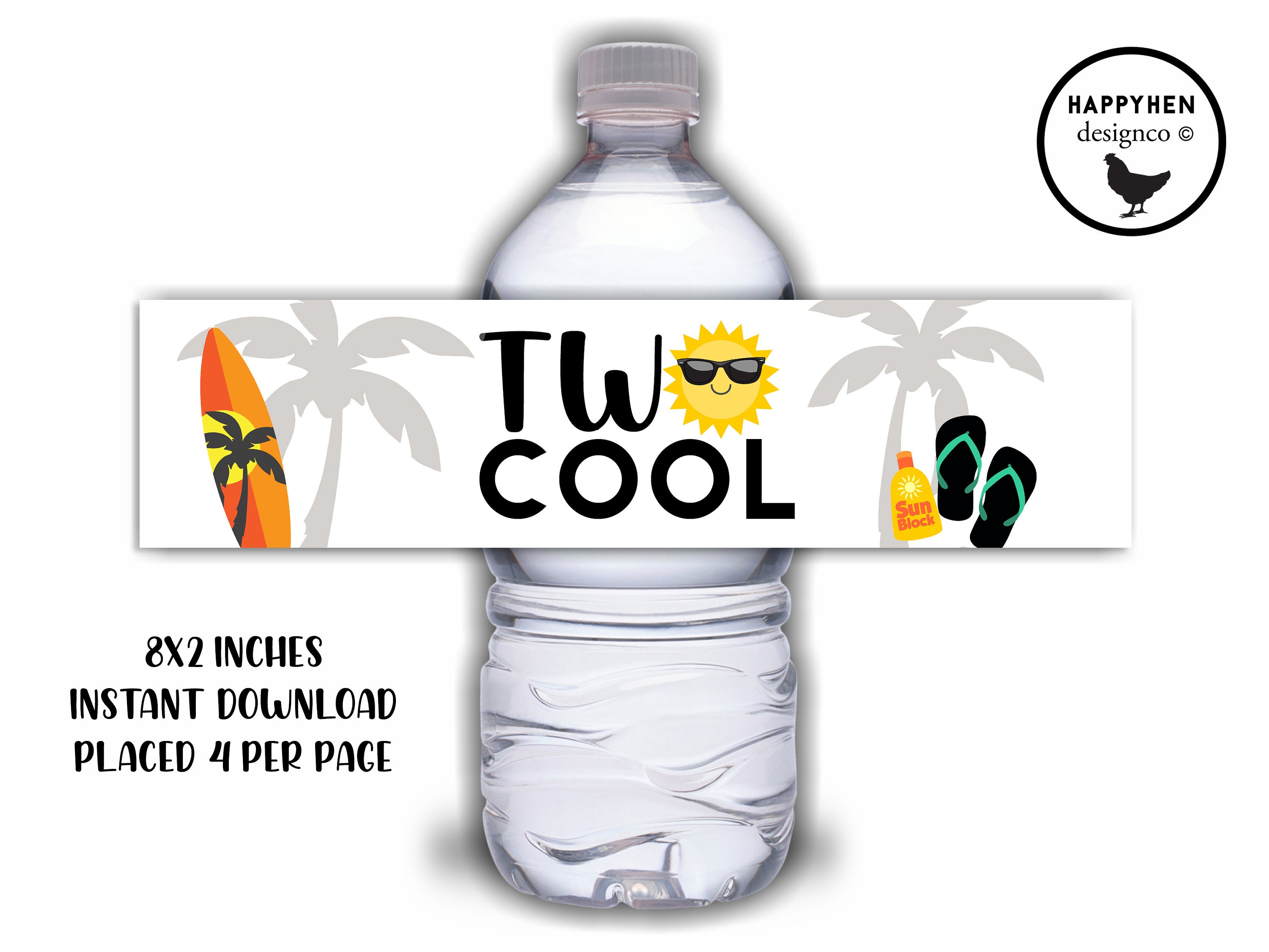 Personalized Tropical Beach Designs Weatherproof Water Bottle Labels