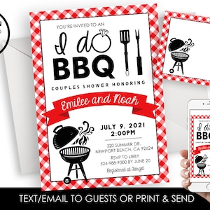 I do BBQ Couples Shower Invitation Invite Digital 5x7 Barbeque Picnic Cook Out Engagement Bridal