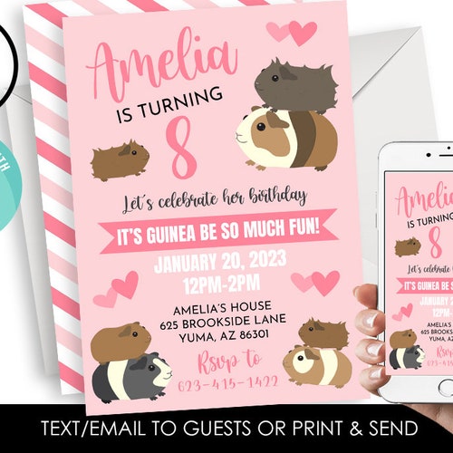 EDITABLE Guinea Pig Birthday Party Invitation Guinea Pig - Etsy