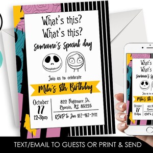 Editable Nightmare Birthday Invitation Christmas Halloween Digital Invite 5X7 Jack Sally Party 5x7