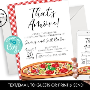 Editable That&#39;s Amore Anniversary Invitation Invite Digital 5x7 Wedding Pizza Party Dinner Italian Instant Download Template