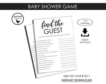 Find the Guest Baby Shower Game Print Digital 5x7 8.5x11 Instant Download Trending Simple Modern Printable