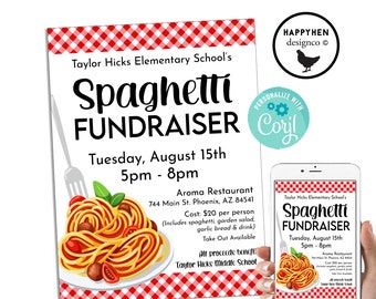 Editable Spaghetti Fundraiser Invitation Flyer Digital School Event Charity Company Drive 8.5x11 Church Template Instant Download