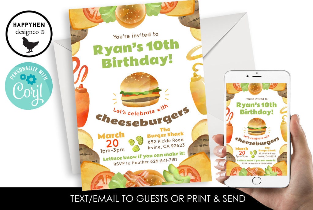 Curly Fries Jack In The Box Irvine Editable Cheeseburger Invite