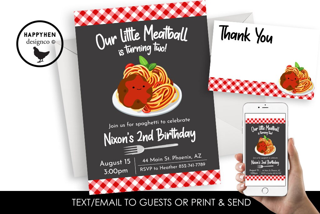Meatball Invitation Invite Spaghetti Birthday Kids ANY AGE Etsy