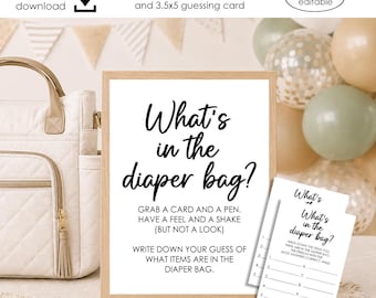 What's in the Diaper Bag? Baby Shower Game Printable Digital Instant Download 8x10 8.5x11 Simple Modern Trending