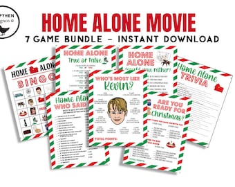 Paquete de juegos de la película Home Alone: Juego digital imprimible para fiesta de Navidad, noche de cine, 8,5 x 11, descarga instantánea