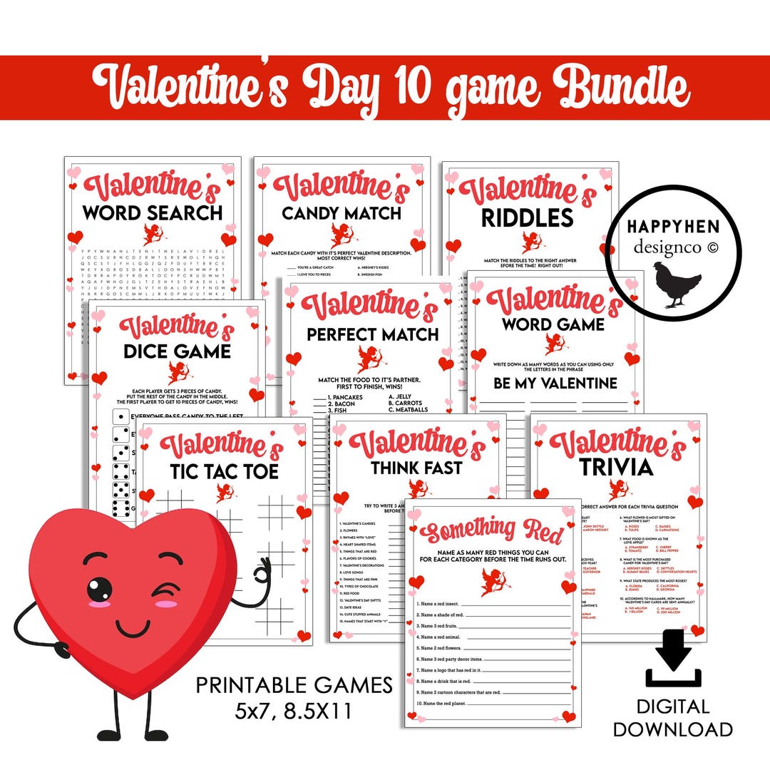Valentines Day Printable Games Valentine's Game Bundle Kid Party Games ...