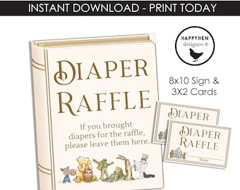 Storybook Baby Shower Diaper Raffle SIGN and Cards Printable Digital 8x10 Printable Game Instant Download