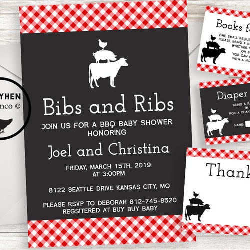 Bibs & Ribs Baby Shower Invite Rustic BBQ Baby Shower Etsy