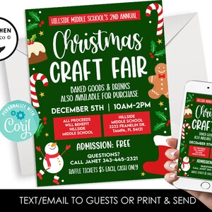 Editable Christmas Craft Fair Flyer Template Holiday Market Instant Download Digital 8.5x11 Printable Work Fundraiser School Event Community