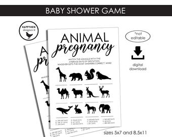 Animal Pregnancy Games Baby Shower Instant Download Digital 8.5x11 5x7 Trending Modern Simple Printable