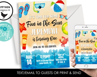 Editable Beach Birthday Invitation Invite Digital Party Fun in the Sun 5x7 Kids ANY AGE Pool Party Summer