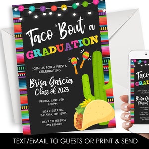 Editable Taco Bout a Graduation Invitation Invite Digital 5x7 Instant Download Fiesta Grad Party