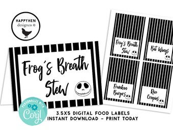 Editable Jack Halloween Food Tents 3.5x5 Digital Party Baby Shower Birthday Printable Instant Download Template