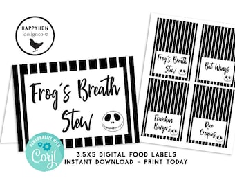 Editable Jack Halloween Food Tents 3.5x5 Digital Party Baby Shower Birthday Printable Instant Download Template