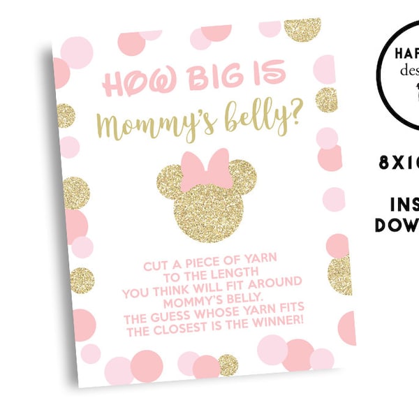 Minnie Baby Shower Game Mouse How Big Is Mommy's Belly Digital Instant Download Printable Sprinkle 8x10
